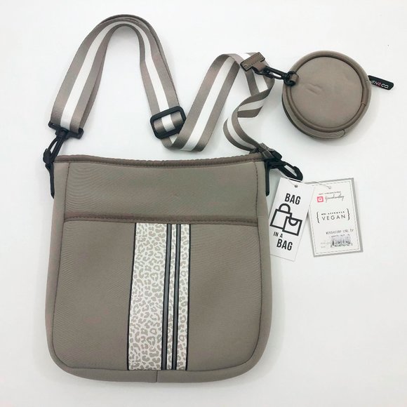 Jen & Co. Handbags - NWT Jen & Co Dru Neoprene Cross Body 2 in 1 Bag Taupe Crossbody Strap